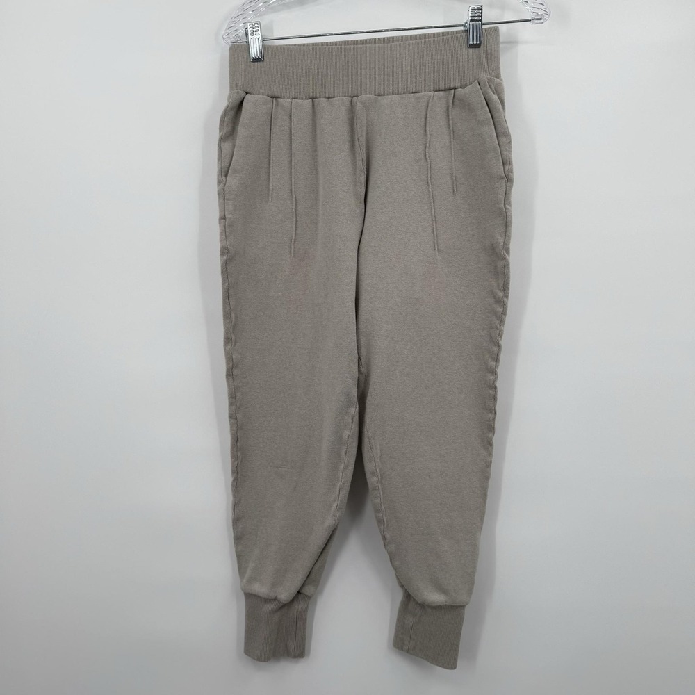 Varley Pants Womens M Beige Jogger Tapered French Terry Ribbed Pique Biscuit